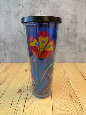 Blue Floral Double-Wall Travel Tumbler with Black Lid